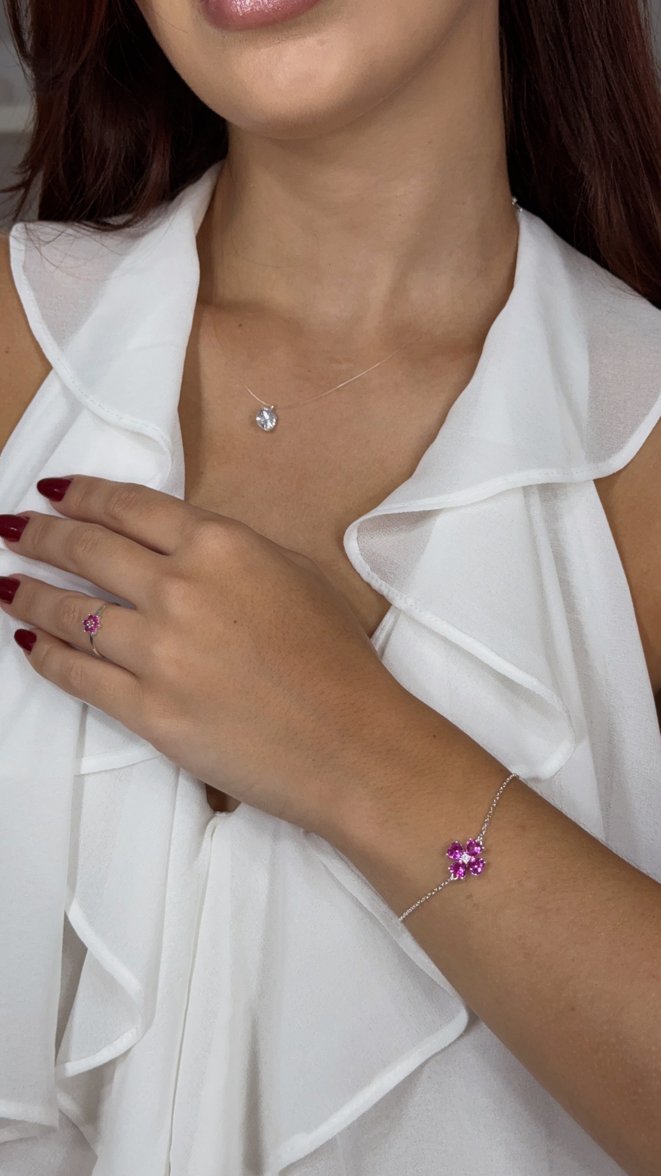 Conjunto e Pulseira Flor em Prata 925